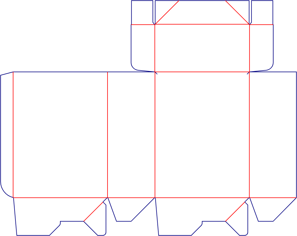Flat dieline template for folding cartons, style E60188.