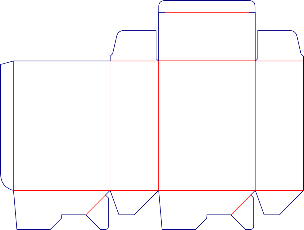 Flat dieline template for rear-opening auto-lock bottom cartons, style E60195.