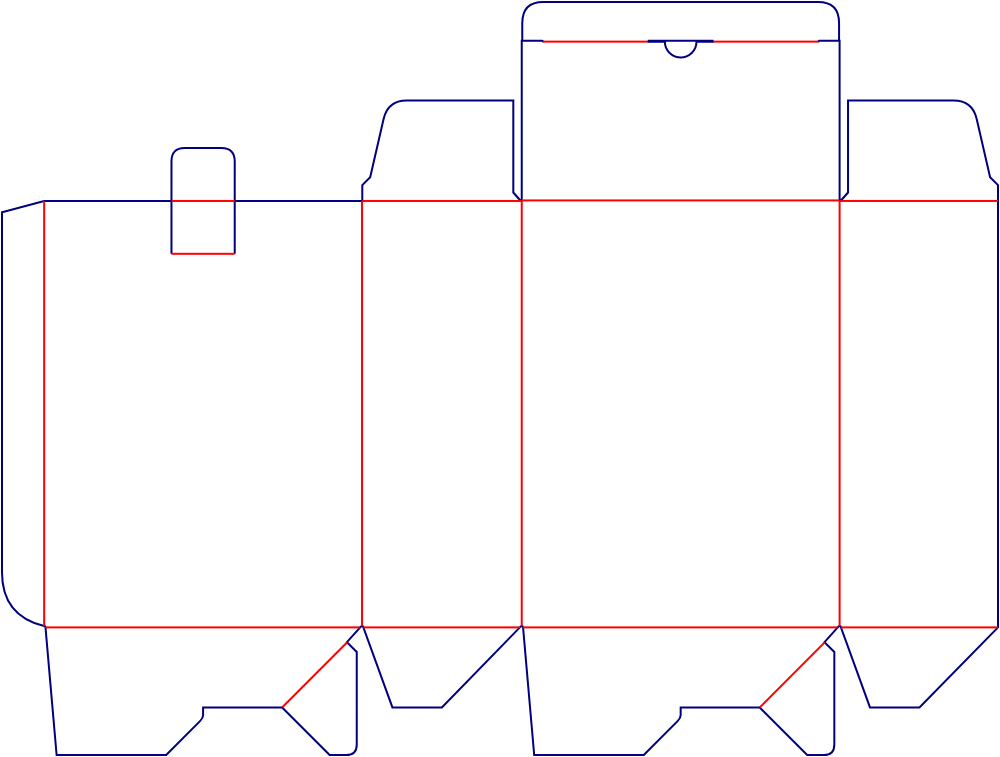 Flat dieline template for rear-opening folding cartons with locking tabs, style E60196.