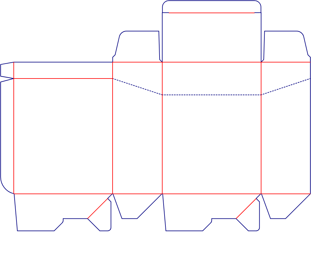 Flat dieline template for tuck-end cartons with tear strips, style E60201.