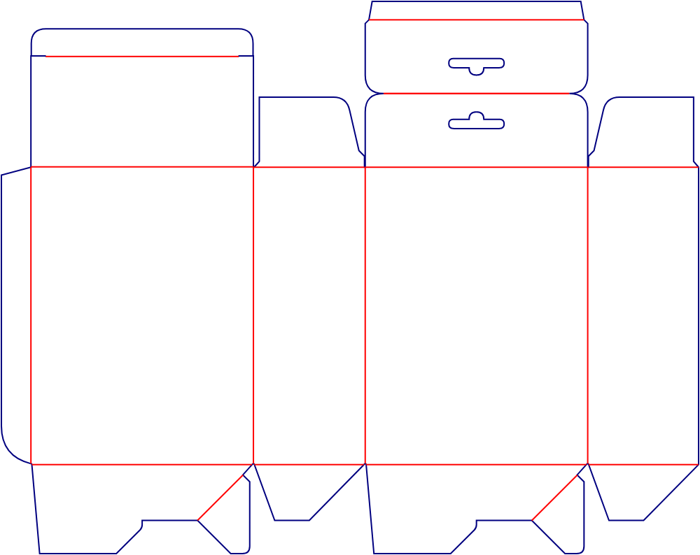 Flat dieline template for auto-lock bottom cartons with hanging openings, style E60202.