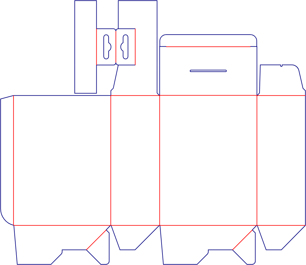 Flat dieline template for rear-opening tuck-end cartons, style E60204.