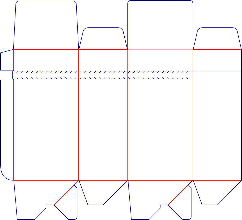 Flat dieline template for tuck-end cartons, style E60220.