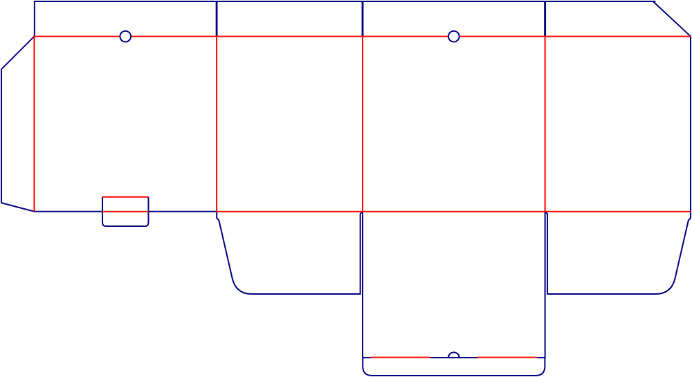 Flat dieline template for open-top document boxes with locking bases, style E60230.