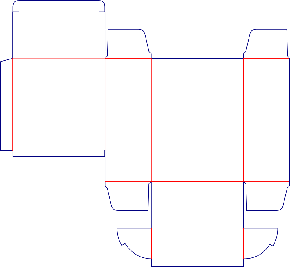 Flat dieline template for tuck-end cartons with locking tabs, style E60234.