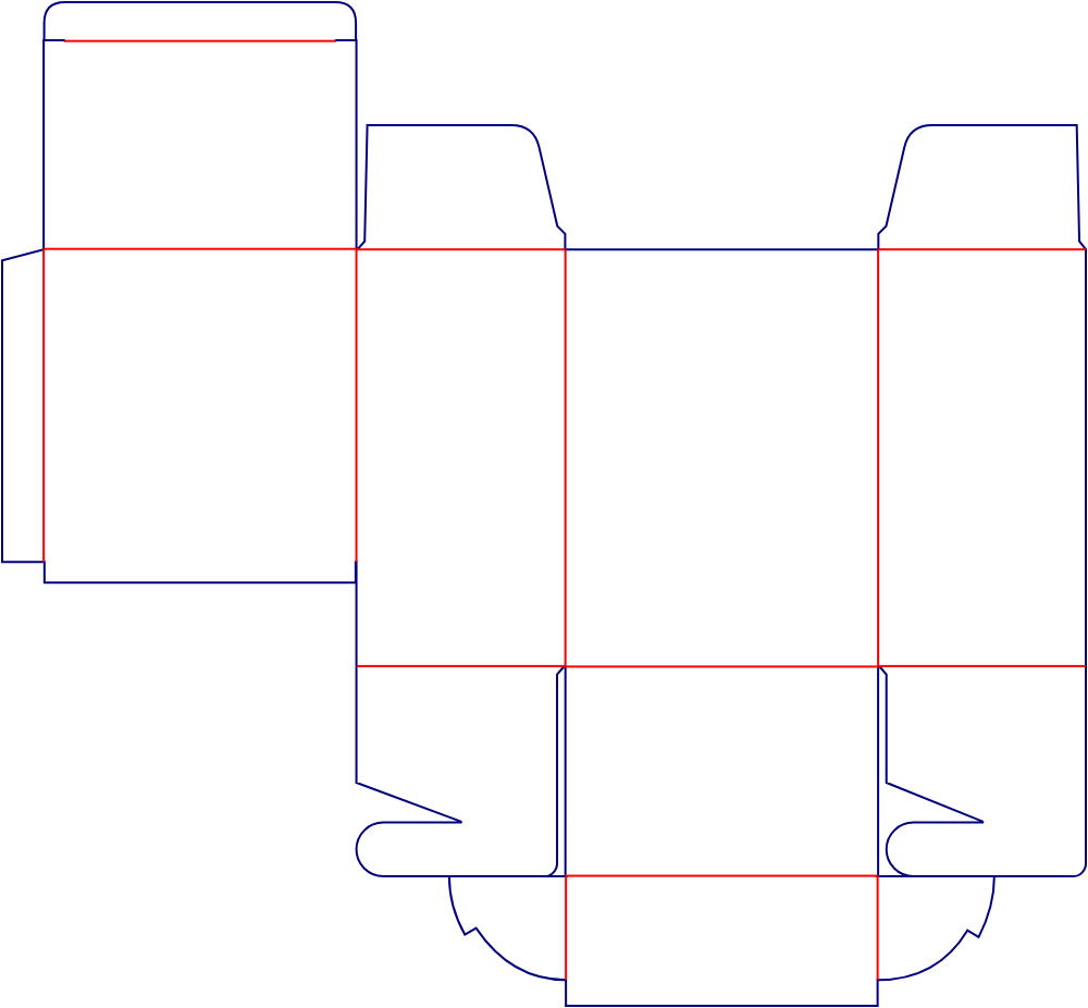 Flat dieline template for tuck-end cartons with interlocking closures, style E60235.