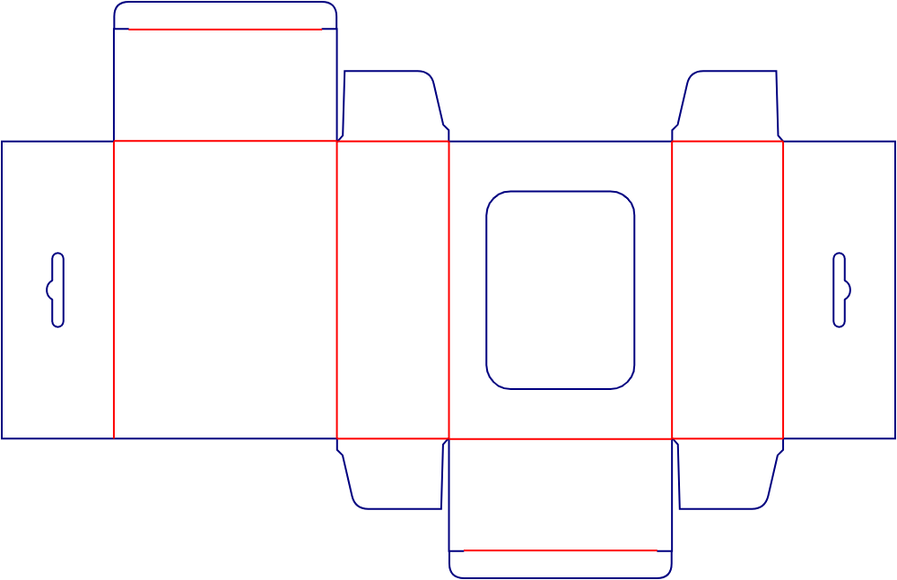 Flat dieline template for window tuck-end cartons, style E60240.