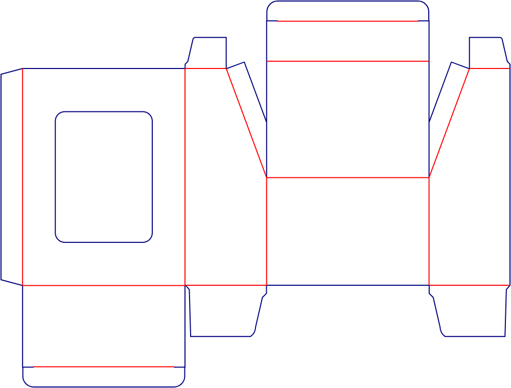Flat dieline template for window tuck-end cartons, style E60249.