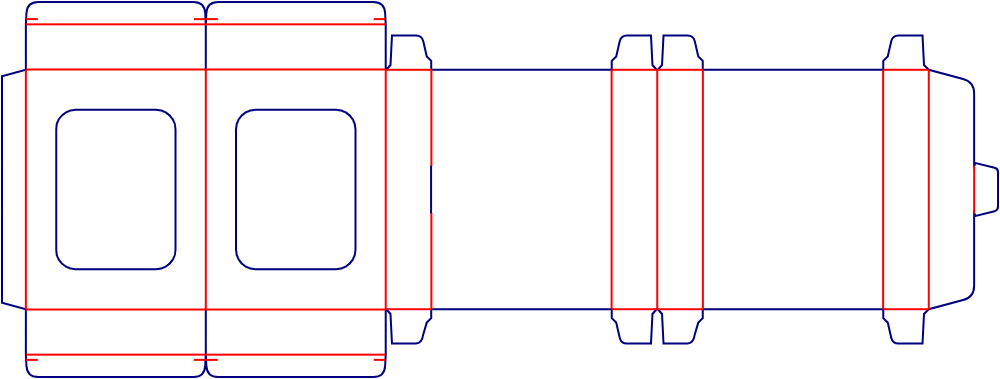 Flat dieline template for window tuck-end cartons, style E60251.