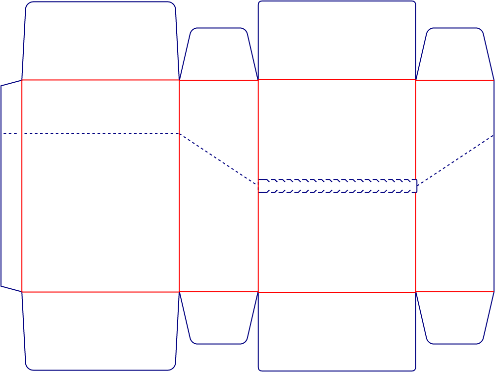 Flat dieline template for tuck-end cartons, style E60257.