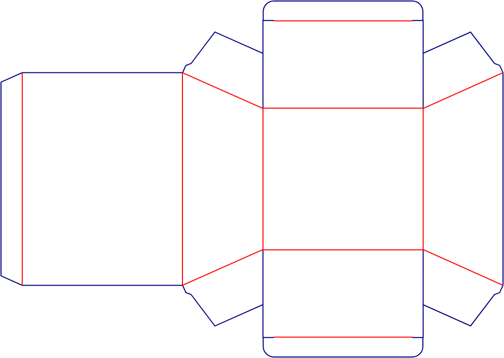 Flat dieline template for trapezoidal tuck-end cartons, style E60262.