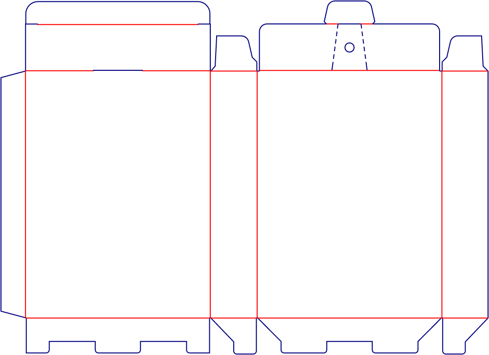 Flat dieline template for tuck-end cartons with tear lines, style E60265.