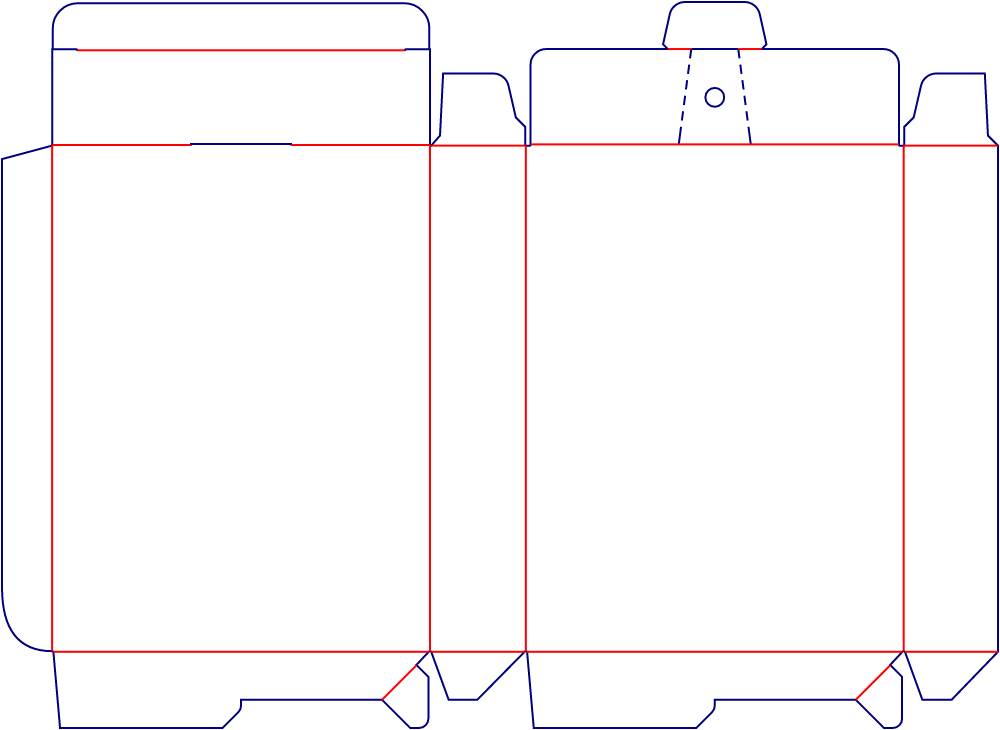 Flat dieline template for tuck-end cartons with tear lines, style E60266.