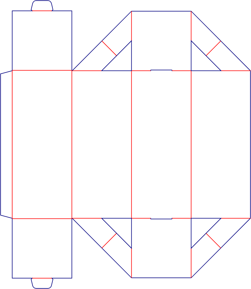 Flat dieline template for tuck-end cartons with locking tabs, style E60267.