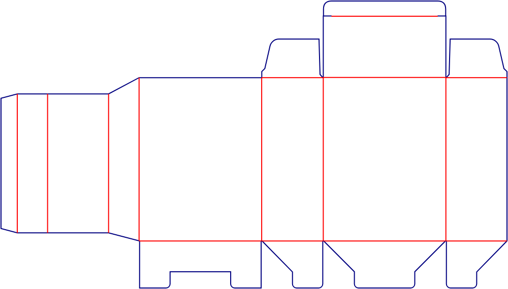 Flat dieline template for tuck-end cartons with dividers, style E60269.