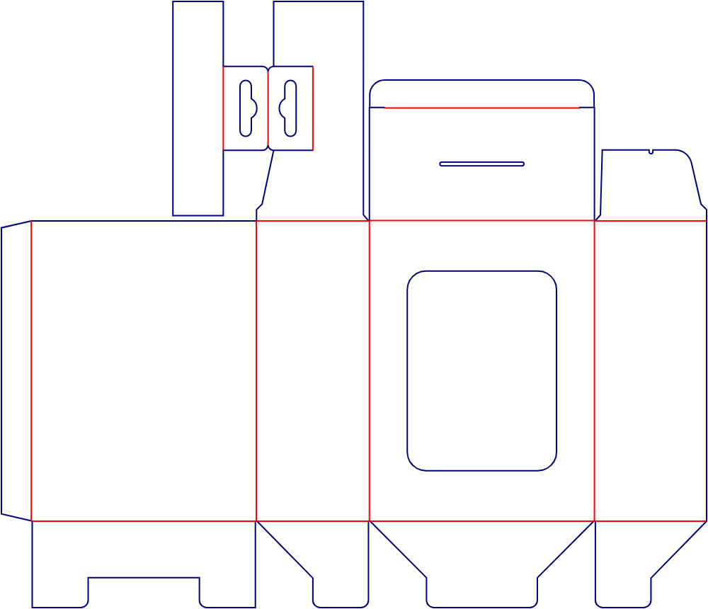 Flat dieline template for window tuck-end cartons, style E60273.