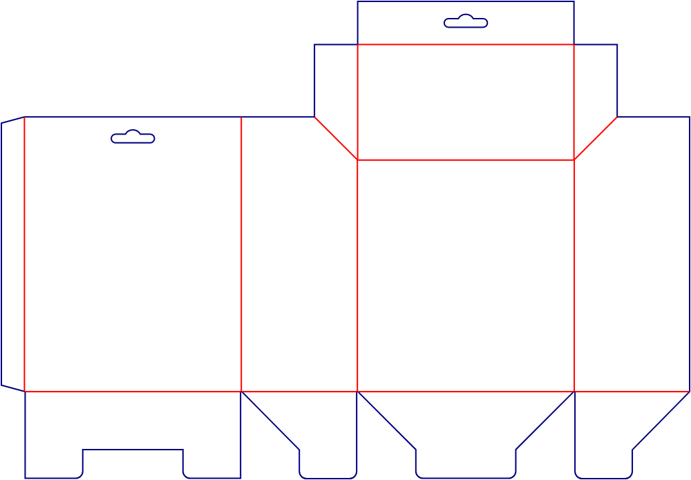 Flat dieline template for hanging tuck-end cartons, style E60274.