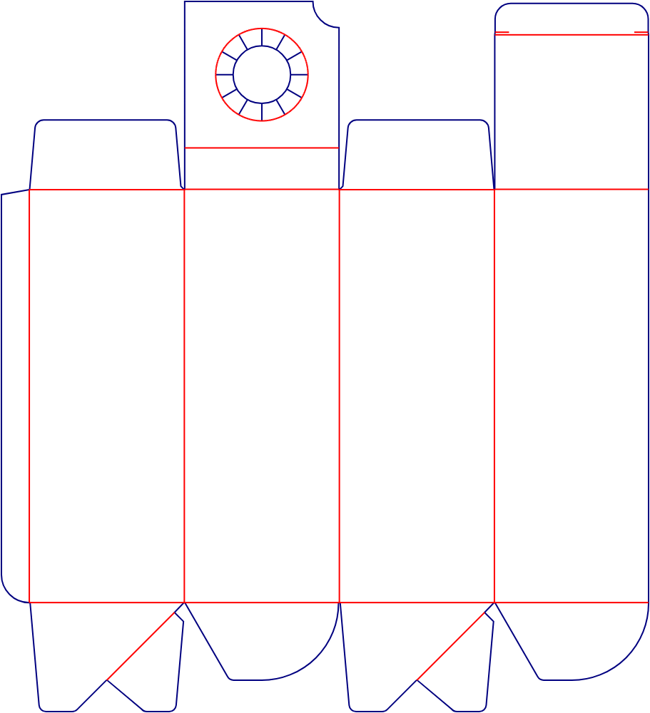 Flat dieline template for tuck-end bottle cartons, style E60280.