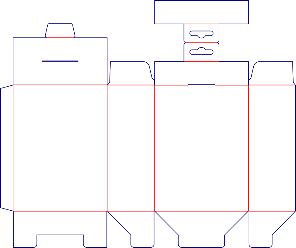 Flat dieline template for hanging tuck-end cartons, style E60293.