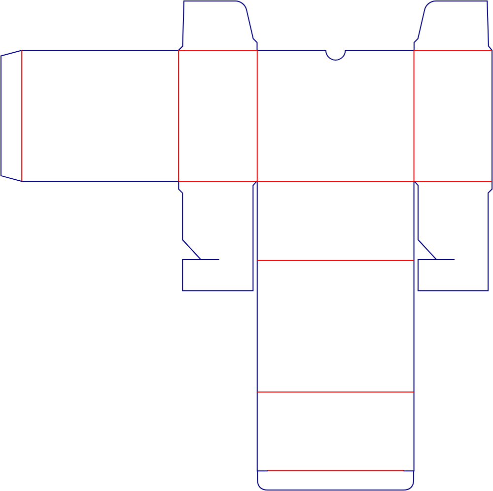 Flat dieline template for tuck-end cartons with interlocking closures, style E60300.