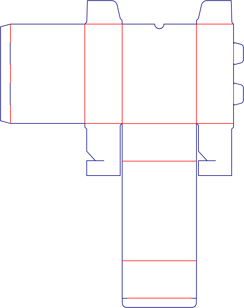 Flat dieline template for tuck-end cartons, style E60301.