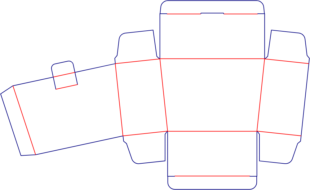 Flat dieline template for tuck-end cartons with locking tabs, style E60303.