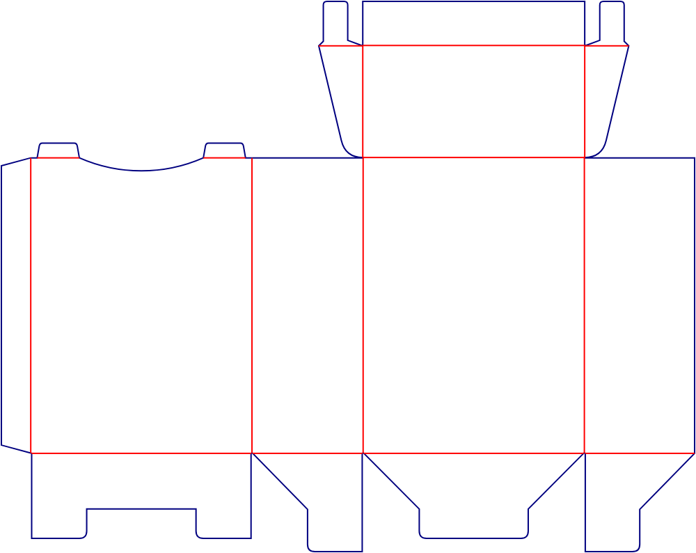 Flat dieline template for tuck-end cartons with locking tabs, style E60305.