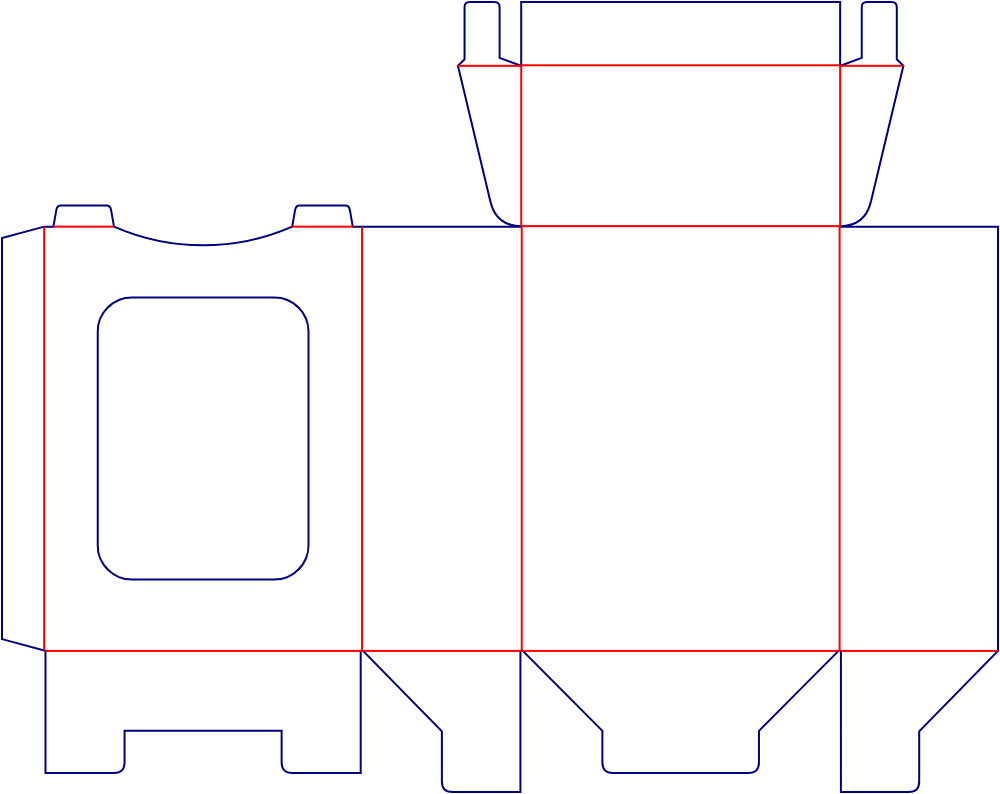 Flat dieline template for window tuck-end cartons, style E60306.