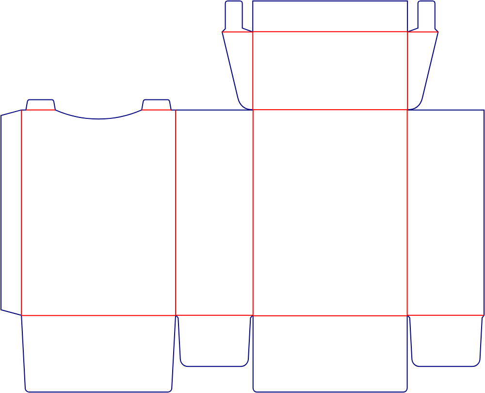 Flat dieline template for tuck-end cartons with locking tabs, style E60307.