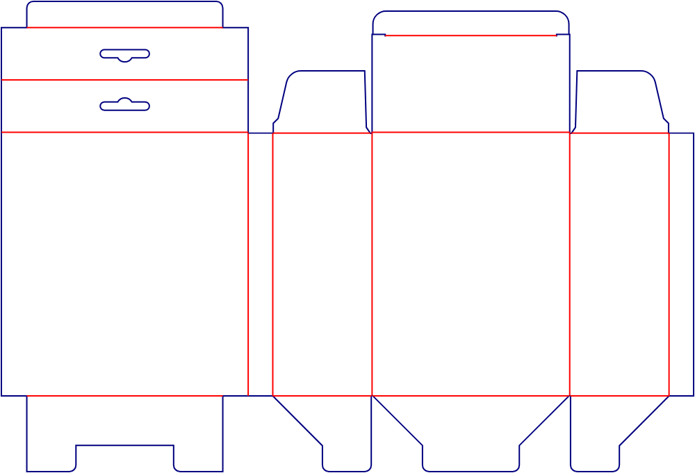 Flat dieline template for tuck-end cartons with display back panels, style E60312.