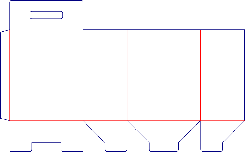 Flat dieline template for tuck-end cartons with locking bases, style E60313.