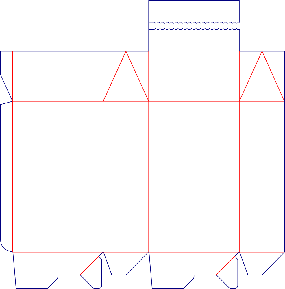 Flat dieline template for tear-open folding cartons, style E60324.