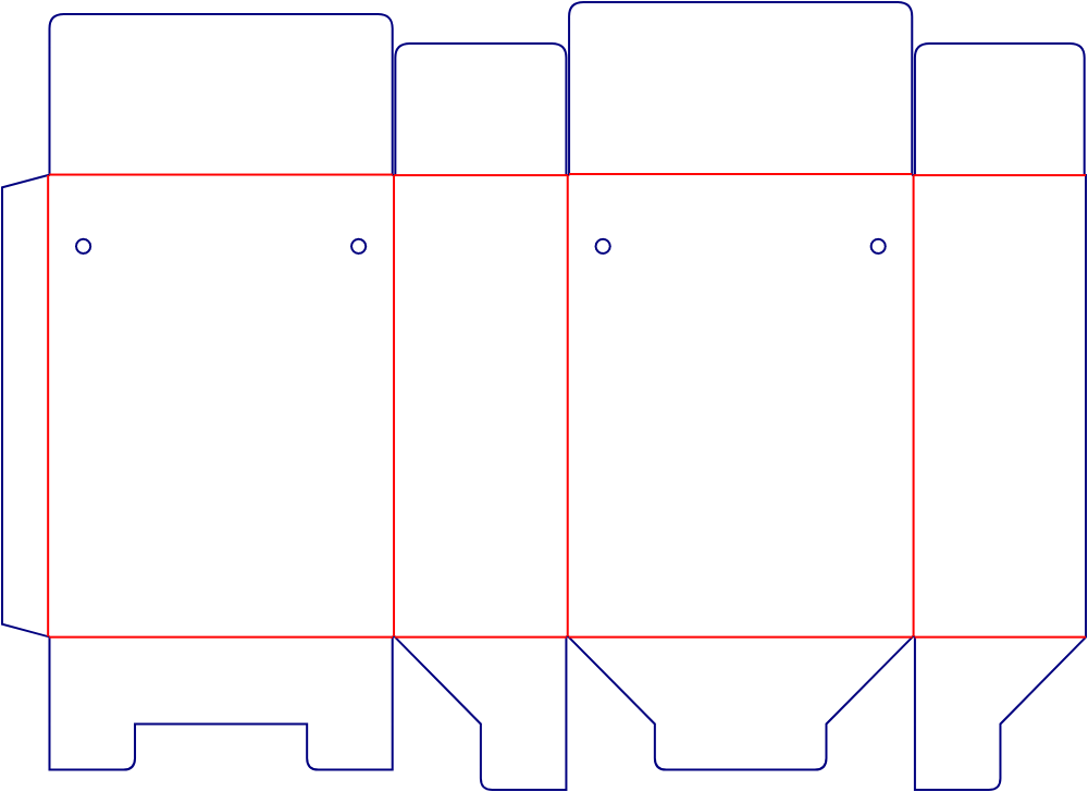 Flat dieline template for tuck-end cartons with locking bases, style E60328.