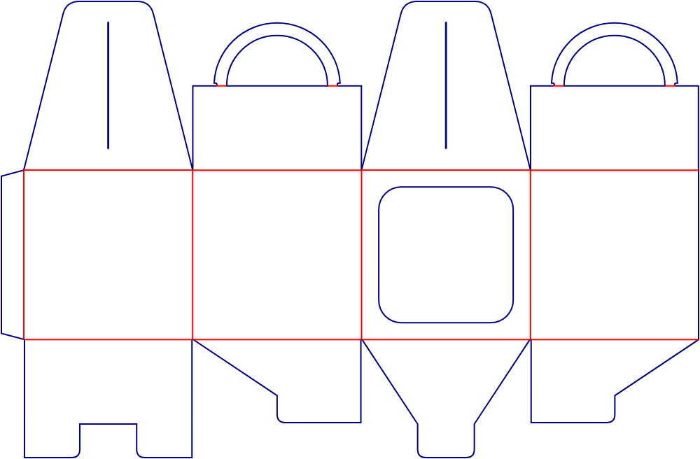 Flat dieline template for window tuck-end cartons with square windows, style E60331.