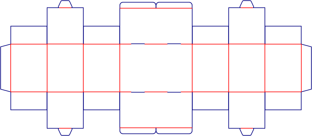 Flat dieline template for tuck-end cartons with locking tabs, style E60336.