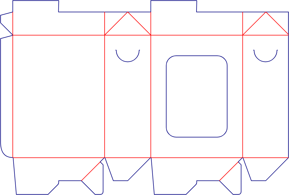 Flat dieline template for window tuck-end cartons, style E60386.