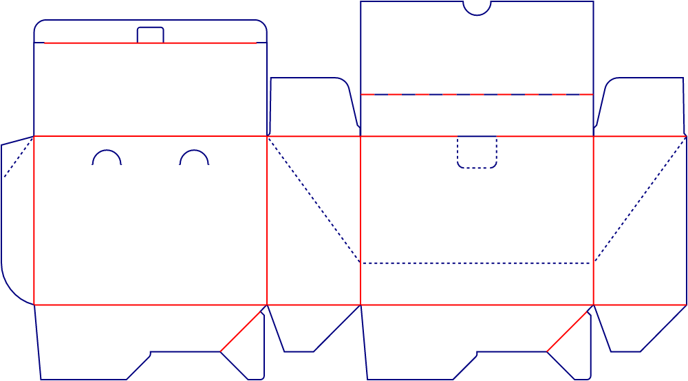 Flat dieline template for tuck-end cartons with tear lines, style E60394.