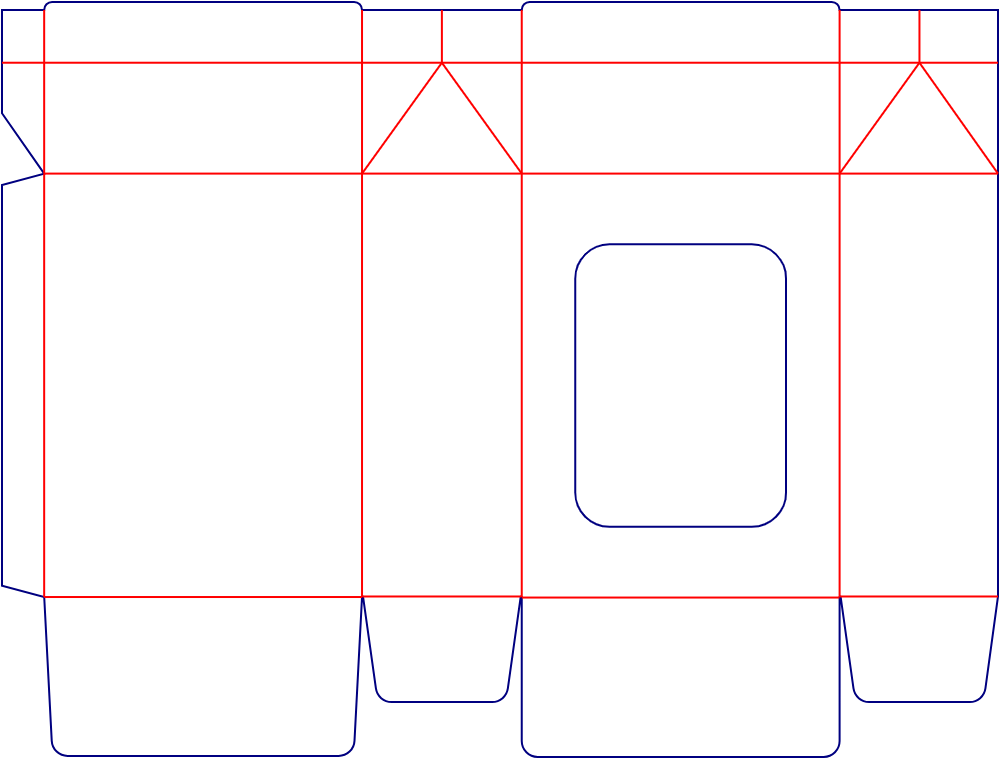 Flat dieline template for window tuck-end cartons, style E60399.