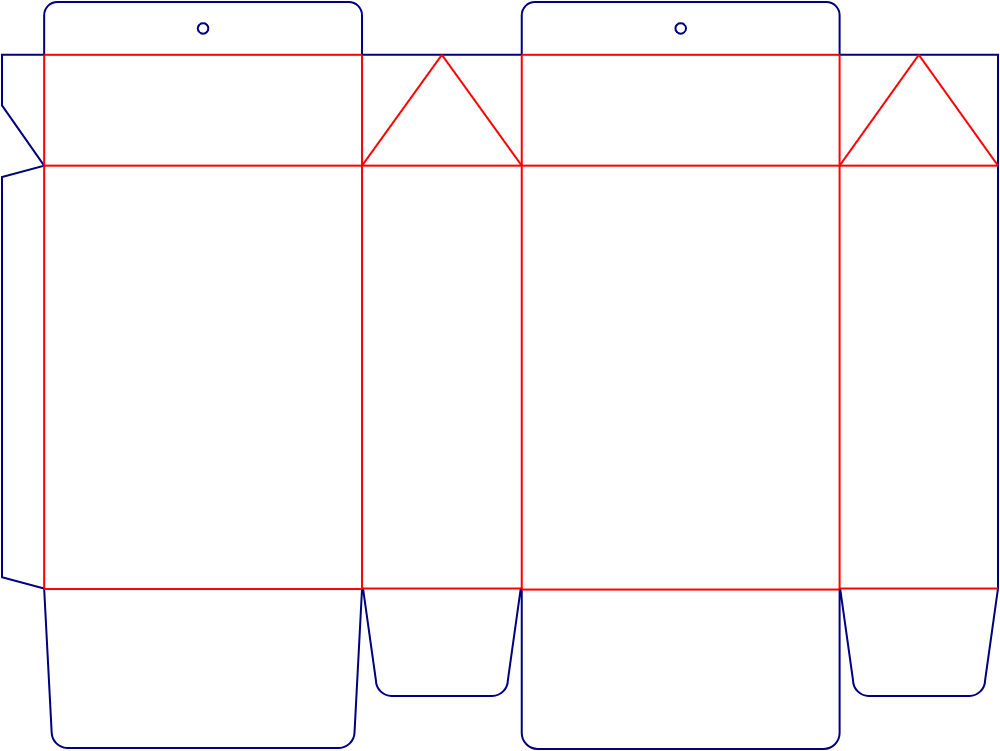 Flat dieline template for hanging display cartons, style E60400.