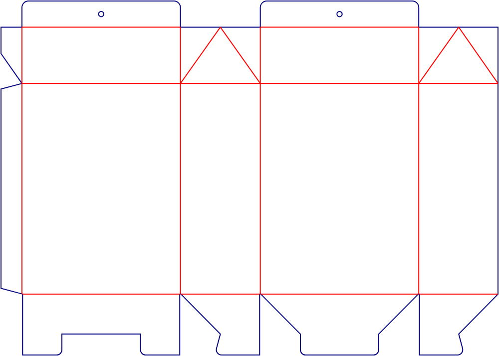 Flat dieline template for hanging display cartons, style E60402.