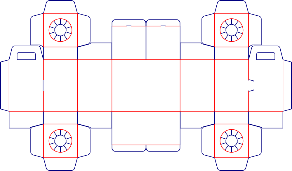 Flat dieline template for tuck-end cartons, style E60407.