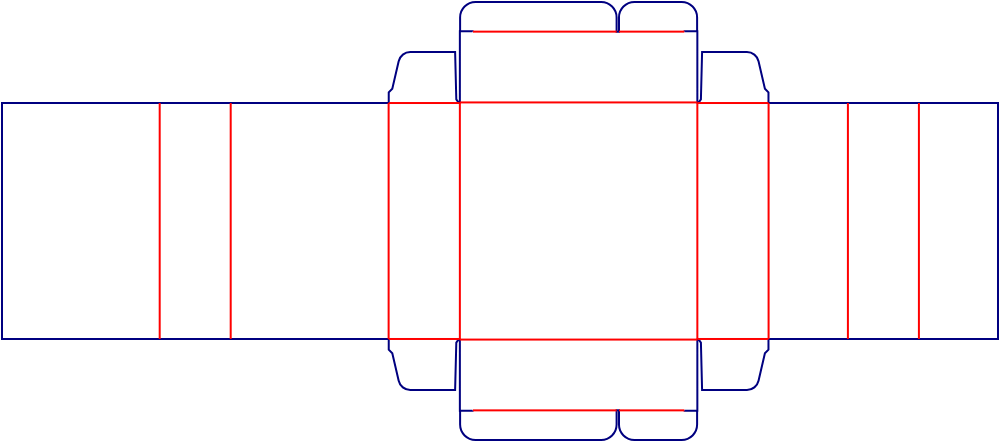 Flat dieline template for tuck-end cartons with dividers, style E60413.