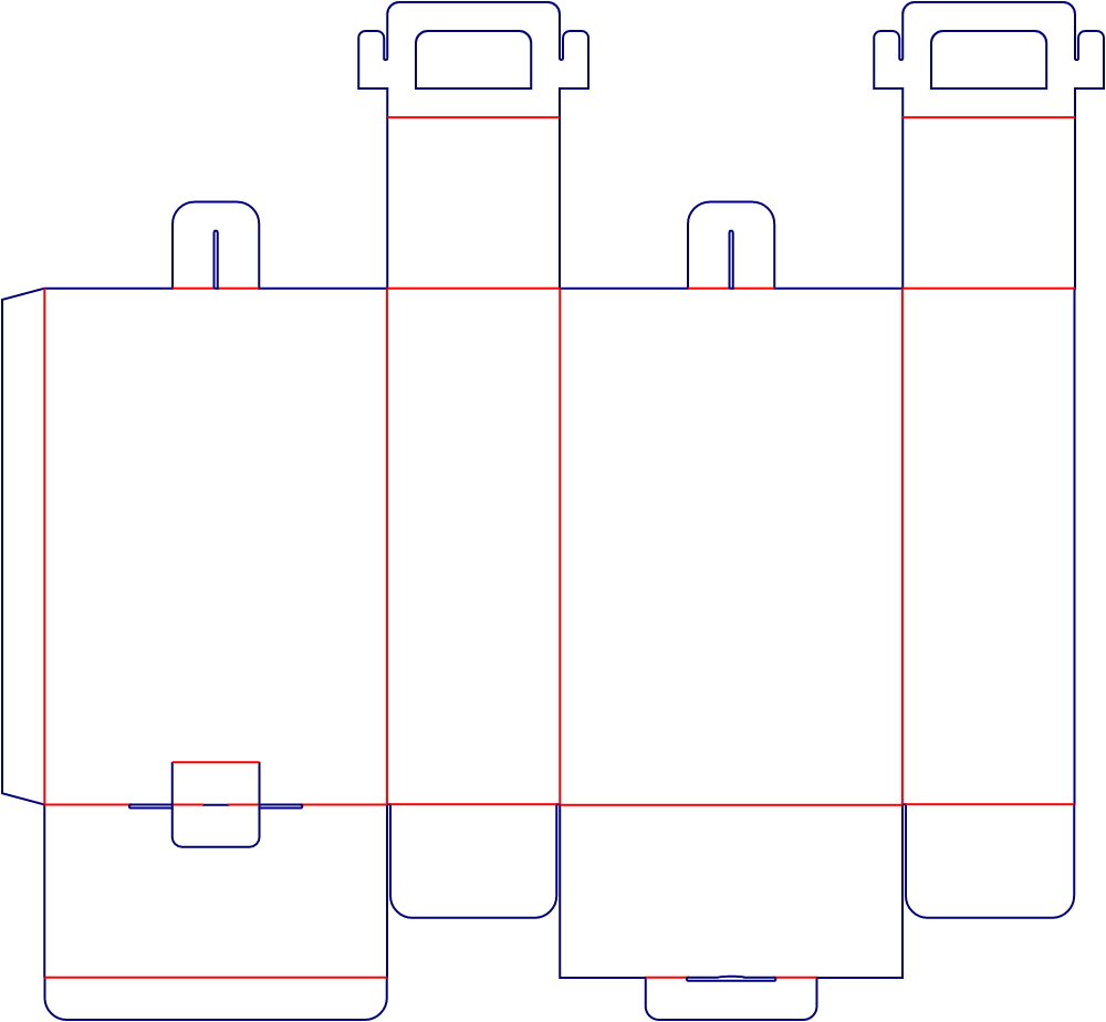 Flat dieline template for tuck-end cartons with side locking tabs, style E60415.