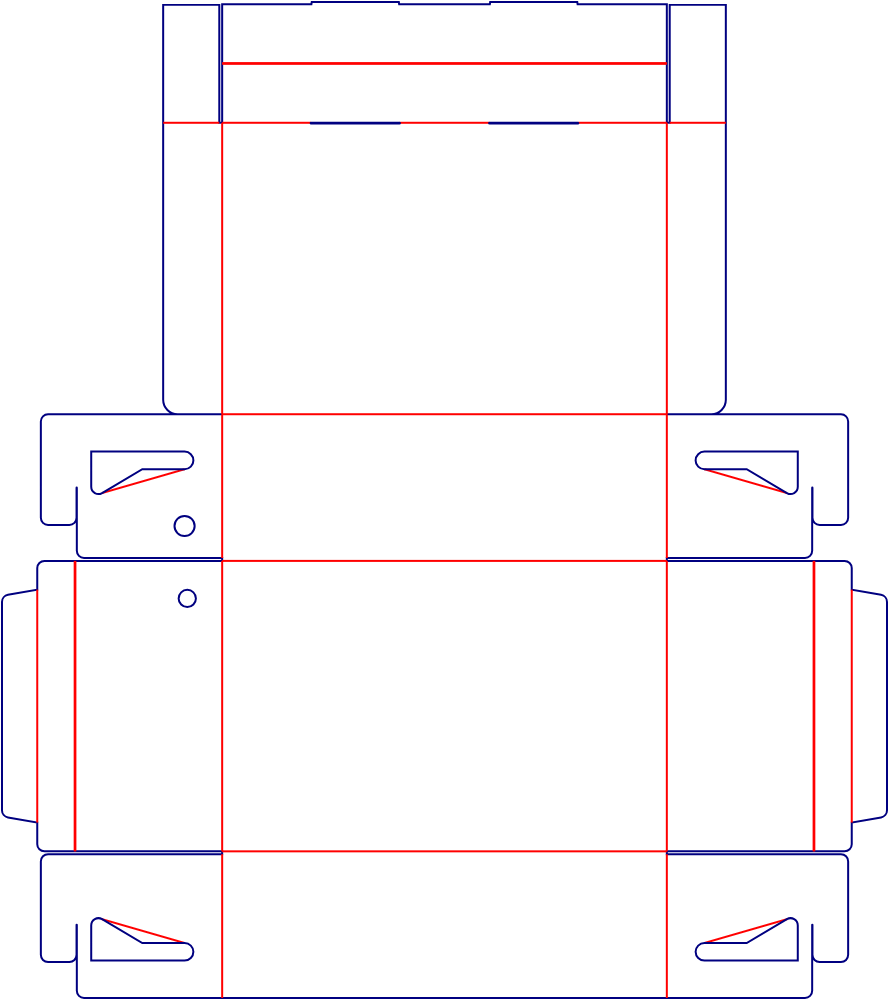 Flat dieline template for hinged-lid shoe boxes, style E60443.