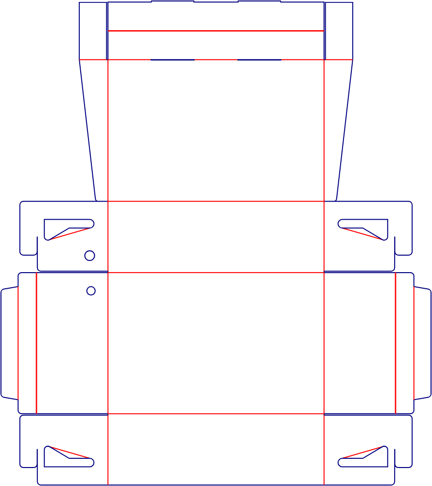 Flat dieline template for hinged-lid shoe boxes, style E60444.