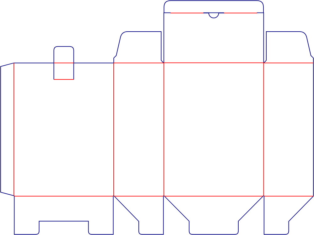 Flat dieline template for folding cartons with locking top tabs, style E60466.