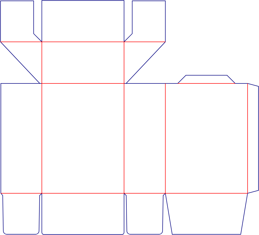 Flat dieline template for hinged-lid boxes, style E60475.