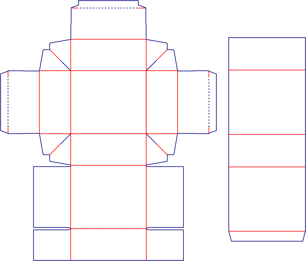 Flat dieline template for hinged-lid coffee boxes, style E60486.