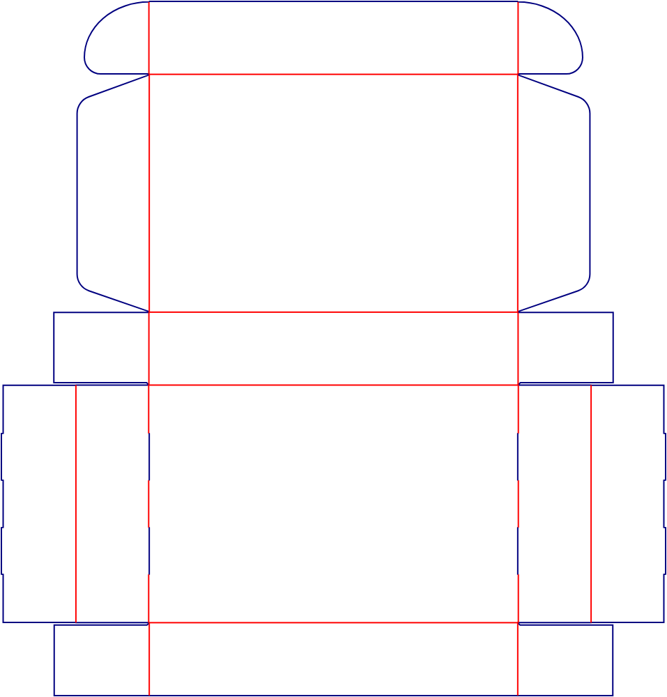 Flat dieline template for hinged-lid boxes, style E60487.