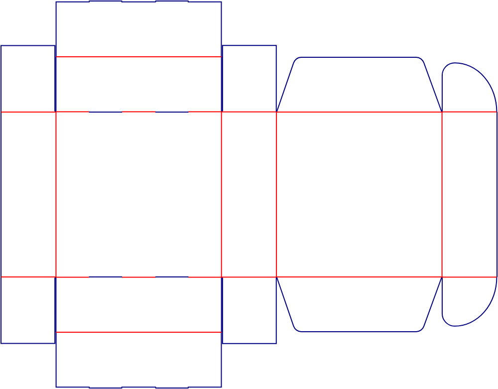 Flat dieline template for hinged-lid boxes, style E60490.